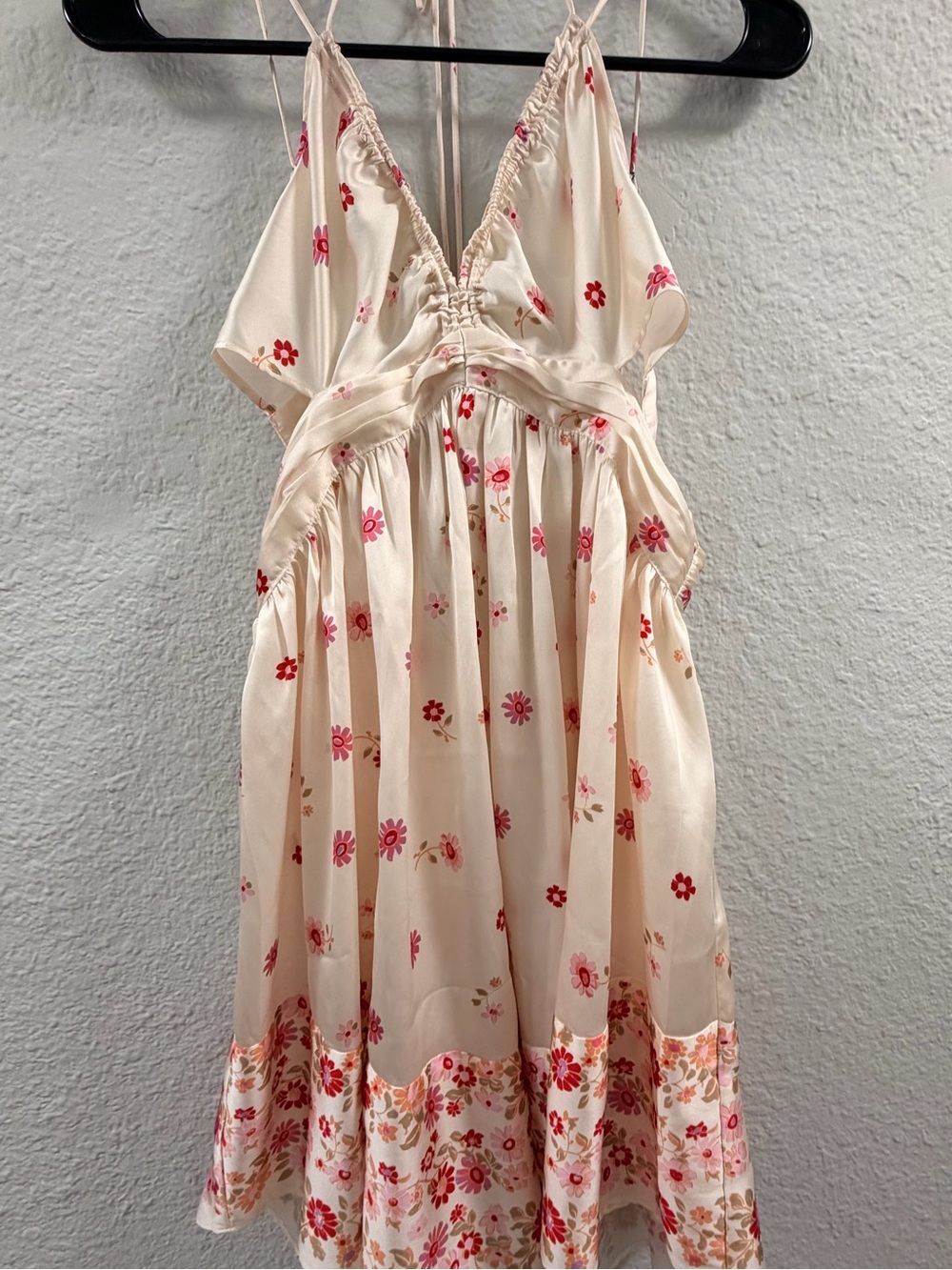 Free People Cream Floral Slip Dress with Pink & Red Flowers